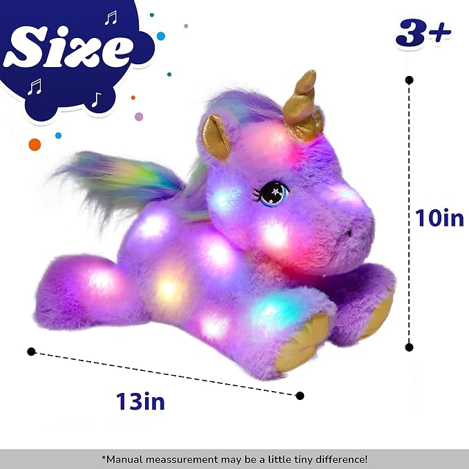 Glowing LED Light-up Purple Unicorn Nightlight Toys Musical Plush Stuffed Animal Singing Lullabies Birthday Christmas Plushies Gifts for Kids Boys Girls,13"