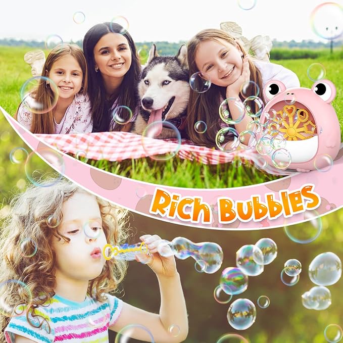 Frog Bubble Machine Toys for Kids 3-8 Years Old: Bubble Blower Maker with 2 Solutions, Outdoor Party Toy, Birthday Gift for 3 4 5 6 7 8 Year Old Girls Boys, Pink
