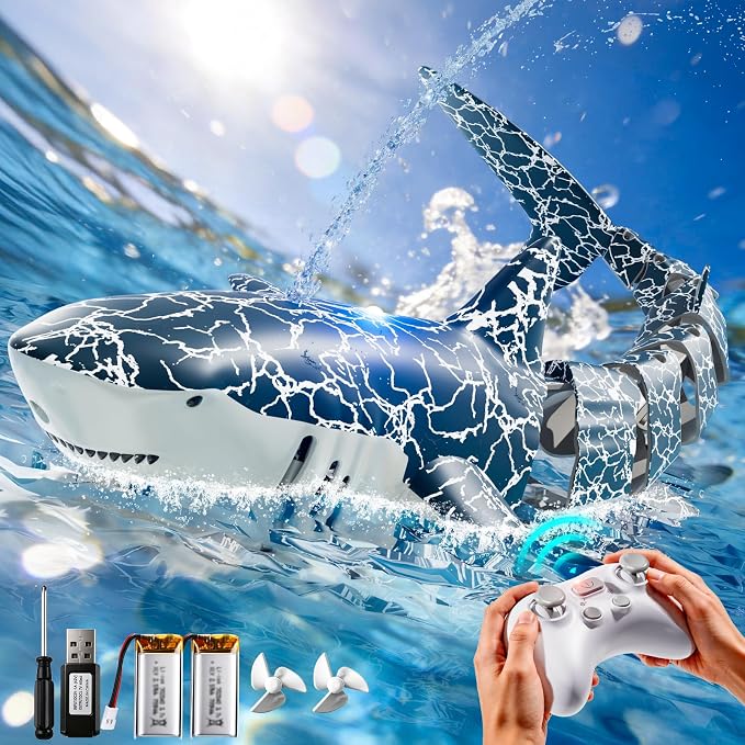 Remote Control Shark Toy for Kids Ages 8-12, 2.4Ghz RC Shark Water Toys with LED Lights for Pool Lake Pond, Swimming Shark Pool Toys for Boys Girls, Toy Shark Gifts for Kids 6 7 8 9 10 Year olds