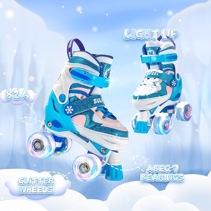 SULIFEEL Rainbow Unicorn 4 Size Adjustable Roller Skates for Girls Boys for Kids Ages 3-5 5-8 6-12 Children Skates Indoor Outdoor