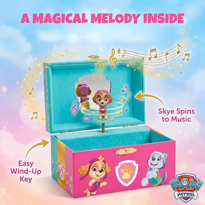 Paw Patrol Jewelry Box for Girls Musical Jewelry Box with Spinning Skye Figurine, Paw Patrol Toys for Kids Ages 3-5
