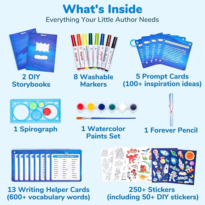 Adventure Storybook Art Kit, Creative Writing & Drawing Activity Kit, Write Your Own Book, Art Kit for 6-9, DIY Craft, Scrapbooking & Journal Supplies, Hardcover Comic Book Making Kit with Spirograph