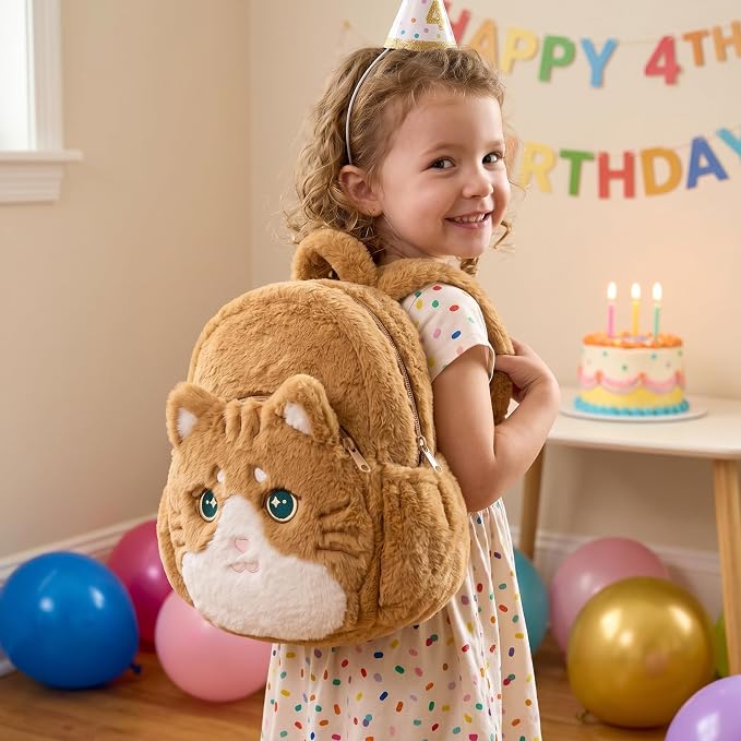 Lazada Adorable Cat Toddler Backpacks - Shaped Plush Backpack for Kids & Cat Lovers, Soft Stuffed Animal Backpack, Perfect for School, Travel & Daily Use 11Inches