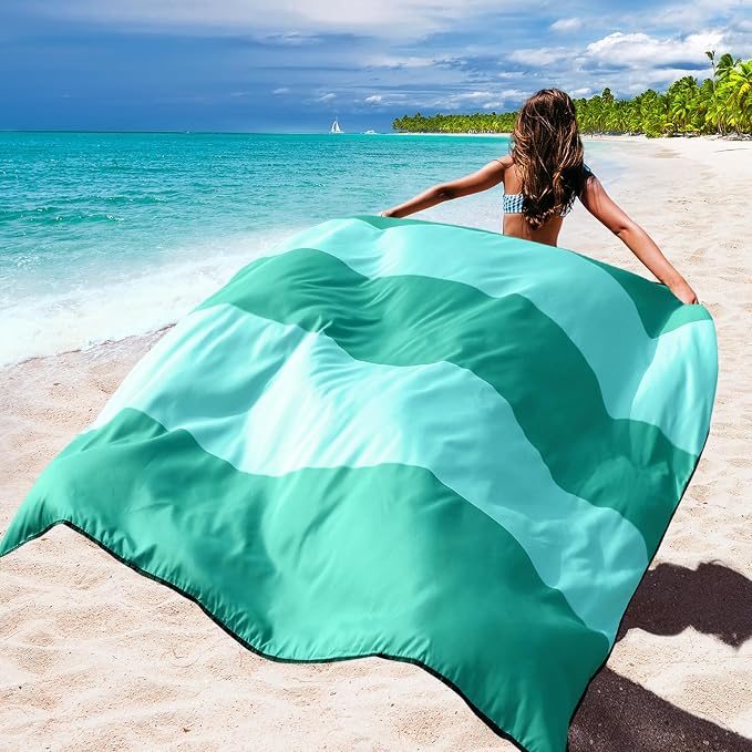 WIWIGO Beach Blanket Waterproof Sandproof Beach Mat 79" X 83"/10'x9'for 2-8 Adults Quick Drying Outdoor Picnic Mat Beach Accessories for Travel, Camping, Hiking