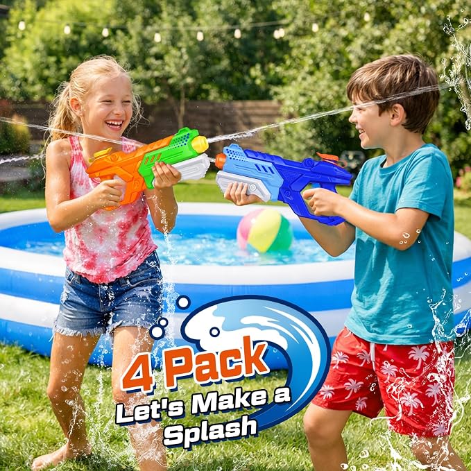 Quanquer 600cc Water Guns for Kids & Adults - 4 Pack Super Squirt Blasters Soaker with Long Range, High Capacity Pump Action, Summer Swimming Beach Outdoor Water Fighting Play Pool Toys for Boys Girls