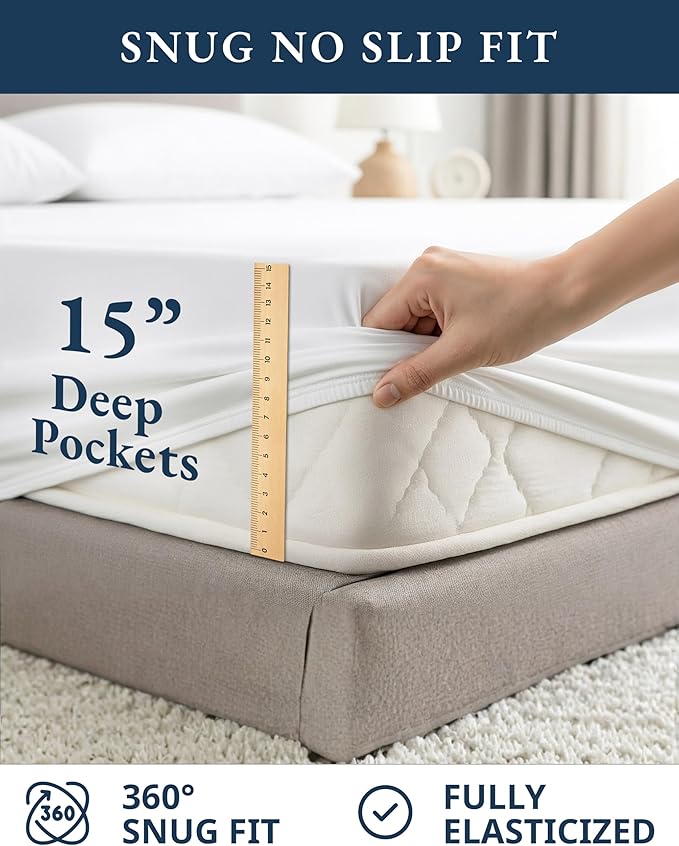 LANE LINEN King Sheets 100% Organic Cotton 4pc Percale Cooling Soft - White | GOTS Certified Organic Cotton Percale King Sheet Set - For Hot Sleepers, All-Season Comfort, For Master Bedrooms