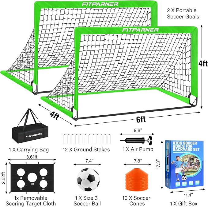 Soccer Goal,Backyard Soccer Goals for Kids 2 Pack,4x3/6x4 FT Portable Toddler Soccer Nets with Target,Ball & Cones,Soccer Training Equipment for Kids Youth Outdoor Games,Sports,Play