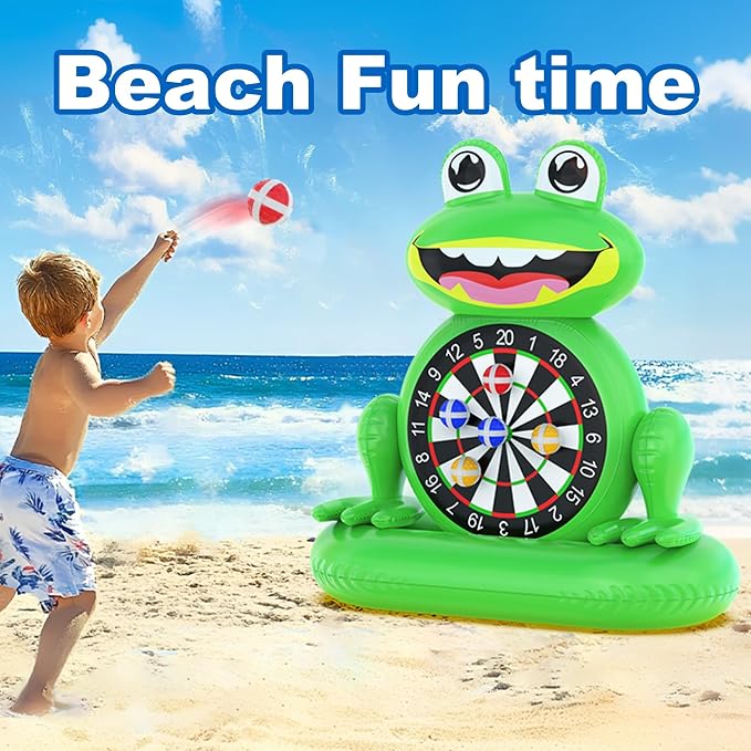MOONTOY Kids Fun Pool Toys, Inflatable Frog Dart Board Water Games, Swimming Pool Floats with Sticky Balls, Summer Party Birthday Gift 3 4 5 6 7 8 9 12 Years Old Boys Girls Teen Adult