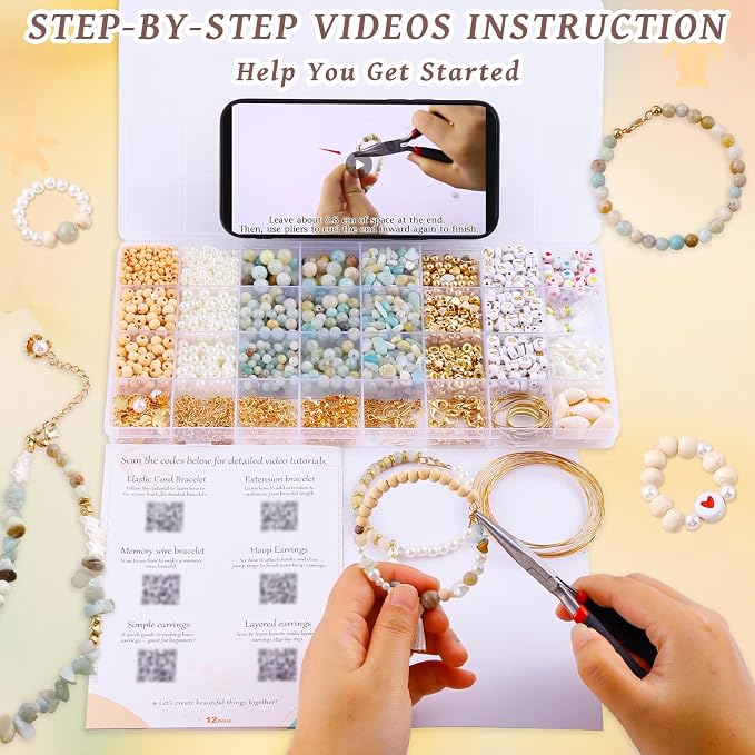 Wurosi 1927 PCS Jewelry Making Supplies Kit, Charm Bracelet Making Kit for Adults, Natural Stone Beads for Irregular Natural Stone, DIY Bracelet/Necklace/Earring/Rings