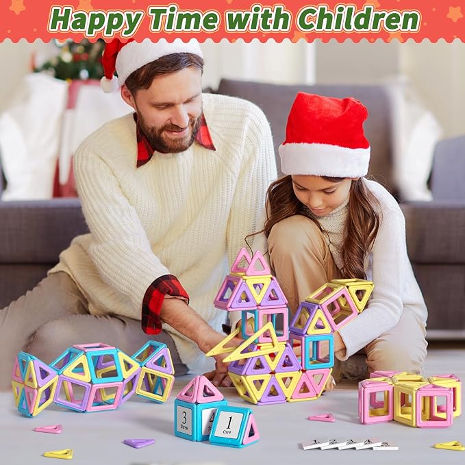 Rurvale Toddler Girl Toys, Magnetic Tiles 44pcs, Birthday Gifts Ideas for Girls Toys Age 3 4 5, Magnetic Blocks, Magnet STEM Montessori Toddler Kids Christmas Toy Gifts for 3 4 5 6 7 Year Old Girls