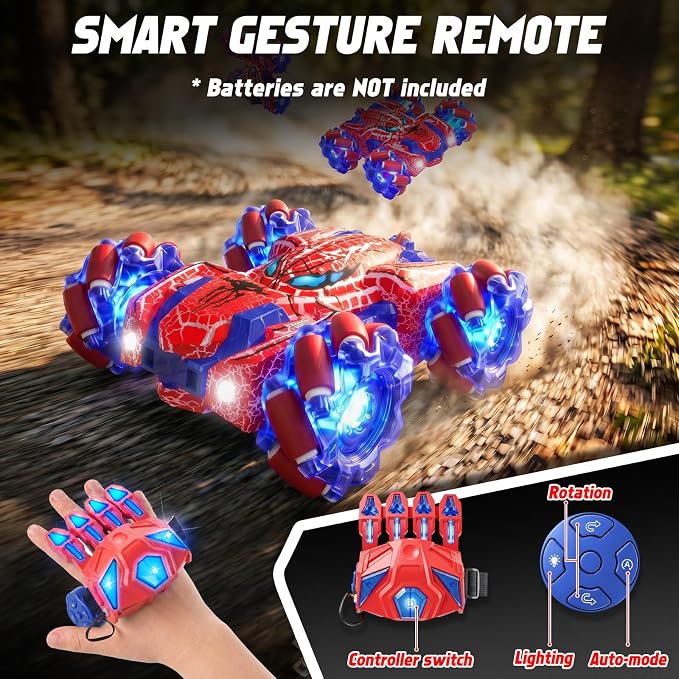 Spider Gesture Sensing Remote Control Car, Double Sided RC Cars with Full-Body Light, 2.4GHz Hand Controlled Rechargeable RC Stunt Car Toys for Boys 4 5 6 7 8 9 10 11 12