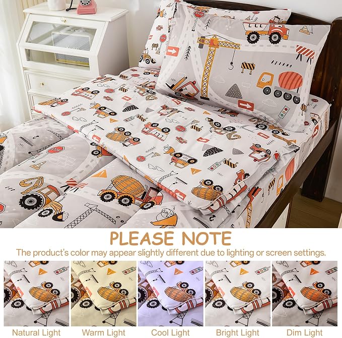DJY Zipper Bedding Set Full, Cars Bedding Sets for Boys, Kids Construction Comforter Set with Fitted Sheet Pillowcases, All in One Zipper Bed Set for All Seasons