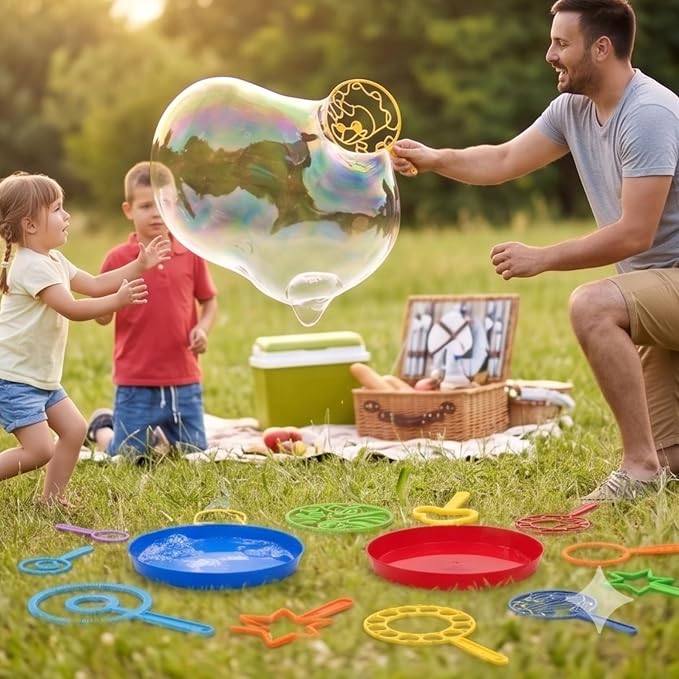 Giant Bubble Wands - Bubbles for Kids, Giant Bubbles, Bubble Toys, Large Blowing Rings, Variety Shapes Set for Big Soap Bubbles, Includes Huge Bubble Mix Solution Kit 29 Pack
