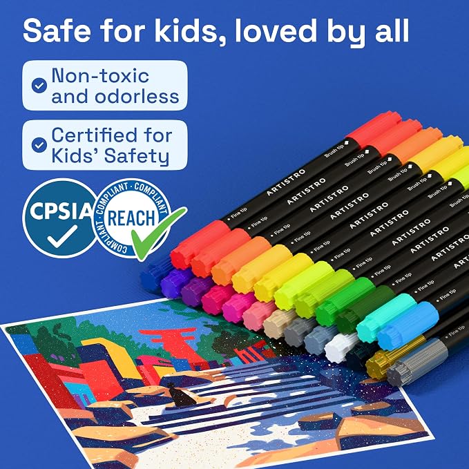 ARTISTRO 24 Acrylic Paint Markers - Paint Pens for Drawing - For Fabric, Rock, Glass, Wood, Molds - Arts & Crafts Gift for Adults, Teens, Kids, Classroom Must Haves & School Supplies