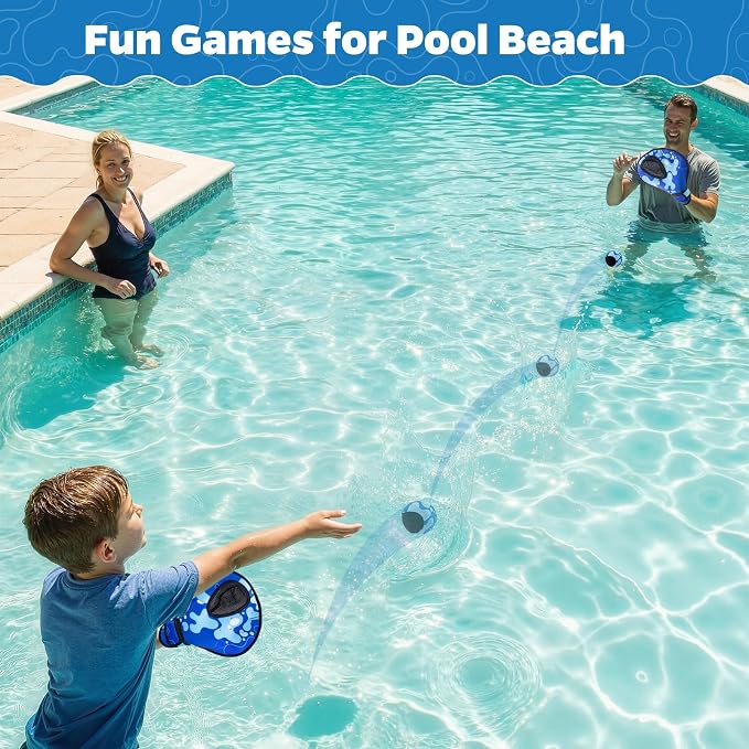 Ayeboovi Water Baseball Gloves Bouncing Ball Set for Pool Toys Lake Beach Games,2 Baseball Style Glove for Catch Skipping Ball, Birthday Gift for Boy Girl Kid Age 8-12 & Adult Teen, Blue