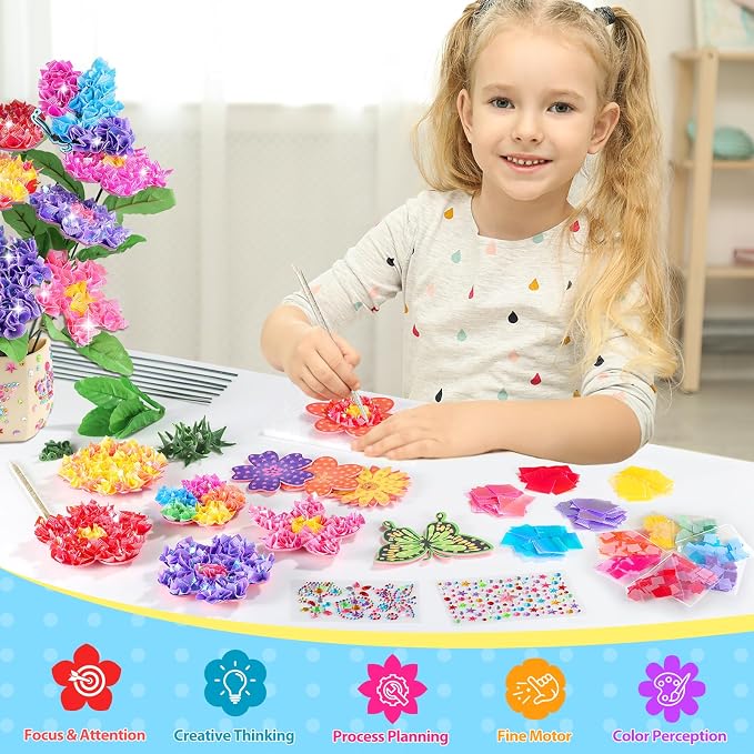 Zefy Poke Art Flower Bouquet, Mess-Free Arts and Crafts for Kids | DIY Activities with 8 Colors 10 Flowers & 2 Butterflies, Birthday Valentine Gifts for Girls Craft Kits 4-12