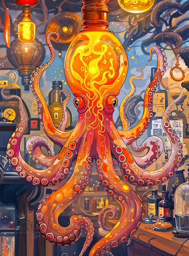 Cross & Glory | 1000 Piece Jigsaw Puzzles for Adults | Octopus Alchemy: The Lava Experiment │ Lava Lamp Octopus Puzzle 1000 Pieces │ Satin Finish Ocean Puzzle for Adults │ Ages 14+