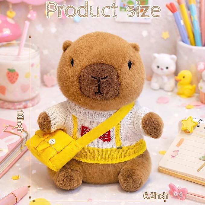 Capybara Plush Toy Capybara Plush with 9 Clothes and Accessories Super Soft Capybara Stuffed Animal for Kids Girls Boys 10.2inch (Black Capybara)