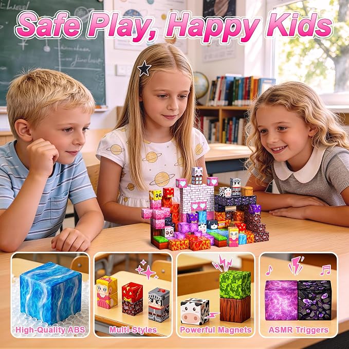 Magnetic Blocks for Girls, 100PCS 0.8inch Magnetic Building Blocks, Magnetic Cubes Sensory Toy for STEM Constructions Magnetic Blocks for Kids Ages 3 4 5 6 7 8 +, Girls Birthday Gifts