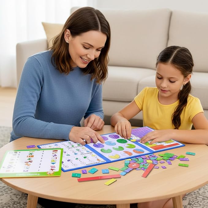 Magnetic Fraction Educational Puzzle, Large Magnetic Fraction Demonstration Book Tiles & Fraction Circles Set, Eco-Friendly Non-Toxic Math Learning Toy, Homeschool & Classroom Teaching Aid, Ages 4-12
