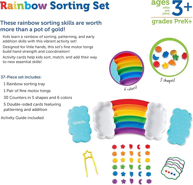 Learning Resources Rainbow Sorting Set , fine motor, sorting, patterning & addition skills, Toddler Educational Toys, sensory tray