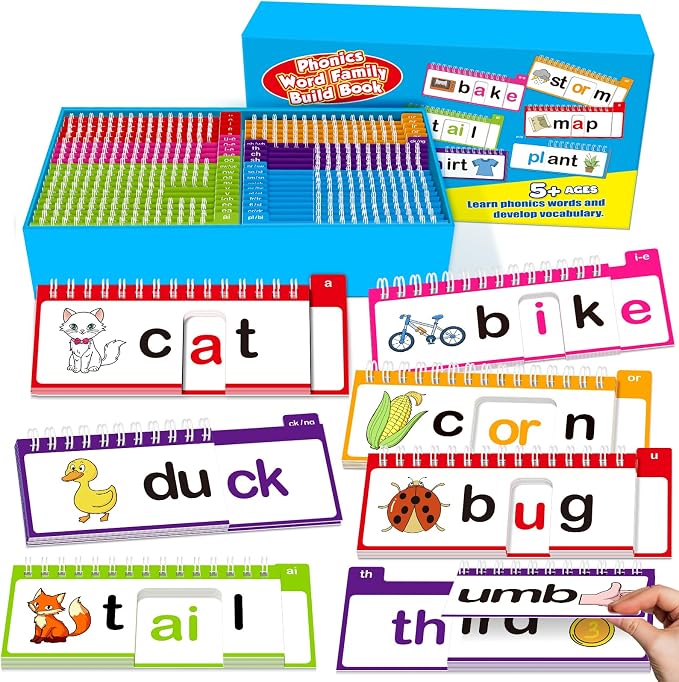 40 Read and Rhyme Flip Books,Phonics Word Family Build Book Learn to Read Phonics Flash Cards,Sight Words Flash Cards Kindergarten Reading Books,Flip Book Word Games for Preschool Learning Activities