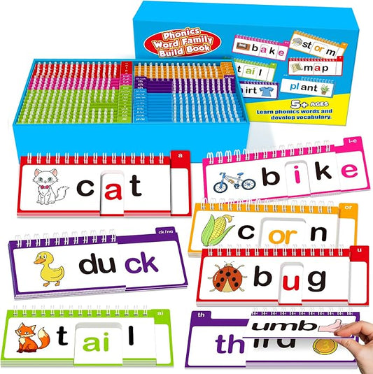 40 Read and Rhyme Flip Books,Phonics Word Family Build Book Learn to Read Phonics Flash Cards,Sight Words Flash Cards Kindergarten Reading Books,Flip Book Word Games for Preschool Learning Activities