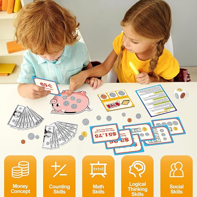 Kasfalci 140 PCS Money for Kids for Learning, Math Manipulatives, Learning & Education Toys for Classroom, Pretend Play, Math Games for Toddler, Teacher and Homeschool Supplies