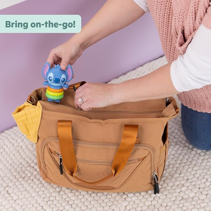 Bright Starts Disney Baby Stitch Twist-a-Stitch Fidget Toy with Textured Rings and Rattle Beads, On The Go Toy for Newborns & Up