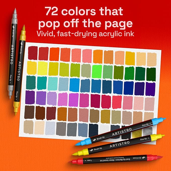 ARTISTRO 72 Acrylic Paint Markers - Paint Pens for Drawing - For Fabric, Rock, Glass, Wood, Molds - Arts & Crafts Gift for Adults, Teens, Kids, Classroom Must Haves & School Supplies