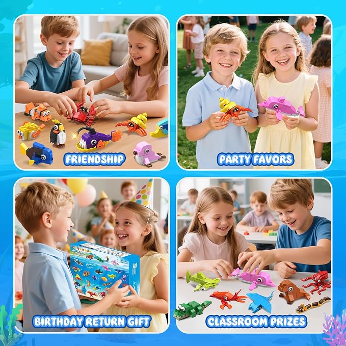 30 Pack Animals Party Favors For Kids, 824PCS Marine Animal Building Block Toy Sets for Goodie Bags Fillers Stocking Stuffer Classroom Prizes Stocking Stuffers Birthday Return Gifts for Boys Girls 6 +