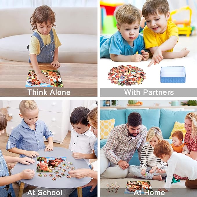 LELEMON Puzzles for Kids Ages 4-6,Farm 60 Piece Puzzles for Kids Ages 6-8 in a Metal Box,Children Jigsaw Puzzles Kids Puzzles,Educational Learning Puzzle Toys for Girls and Boys