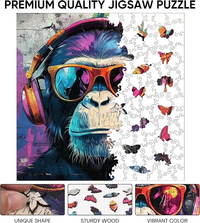 Ixfyloop Wooden Puzzles for Adults Wooden Jigsaw Puzzles for Adults Gorilla Wood Puzzles for Adults Wooden Modernist Style Adult Puzzles Birthday Gift, Pop Art Puzzle 500 Pieces 15.9x15.9 Inch