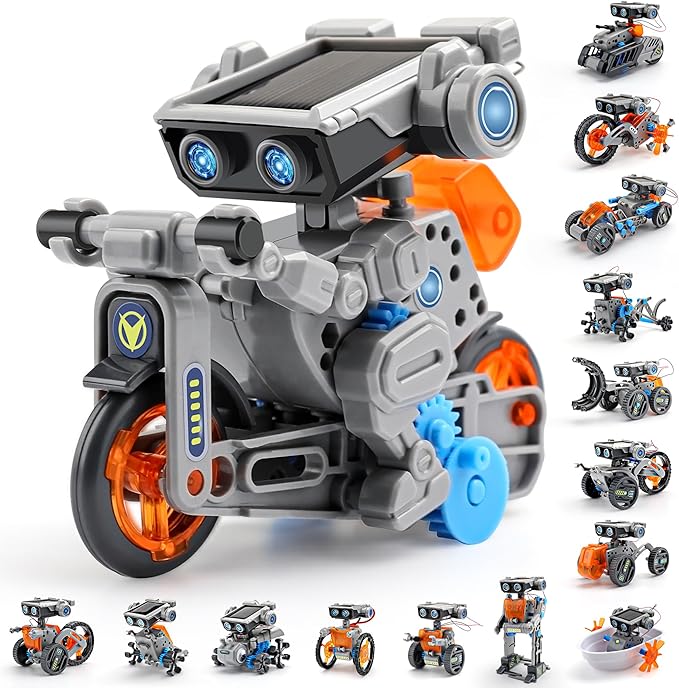Solar Robot Building Kit STEM Gift for Boys Aged 8-13, DIY 15-in-1 Educational Science Building Toy, Solar or Battery Powered Robotic Set for Children Birthday with 212 Pieces
