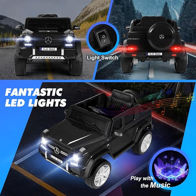 JOYLDIAS Licensed Mercedes-Benz G650S Ride On Car for Kids, 12V7AH Kids Ride On Truck W/LED Underglow Lights,Remote Control, 3 Speeds,Music,Bluetooth,Twin Motors, Spring Suspension, Black