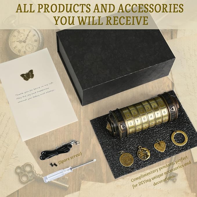 wellsee Cryptex Da Vinci Code Numeric Lock-Metal Puzzle Boxes with Hidden Compartments-Money Box for Cash Gift-Unlock Games for Adults-Creative Holiday Birthday for Woman & Men-Black
