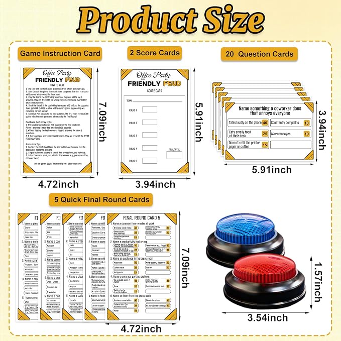 Office Party Friendly Feud Game with 2 Answer Buzzers, Team Building Trivia Quiz Cards for Family Game Night, Work Staff Coworkers Company Groups Holiday Gathering