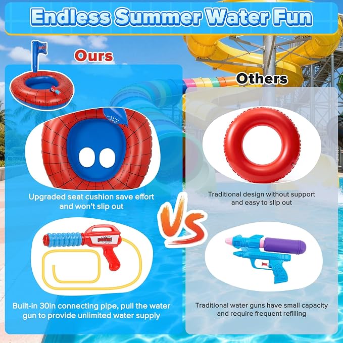 Kids Pool Float with Water Gun, Inflatable Ride-on Kids Pool Floats Toys for Boys & Girls Ages 3 4 5 6 7 8, Toddlers Pool Toys for Swimming Pool, Beach, Summer Outdoor Games