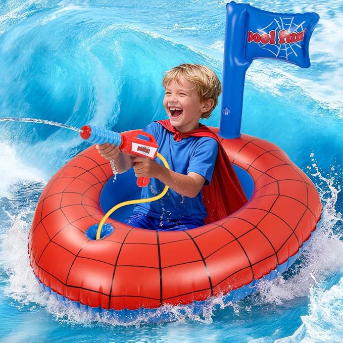 Kids Pool Float with Water Gun, Inflatable Ride-on Kids Pool Floats Toys for Boys & Girls Ages 3 4 5 6 7 8, Toddlers Pool Toys for Swimming Pool, Beach, Summer Outdoor Games