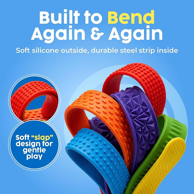 BUNMO Textured Sensory Slap Bracelets for Kids, 6 Pack – Silicone Fidget Bracelets for Boys and Girls, Wearable Sensory Bracelet Toy for Everyday Play, Ages 3+