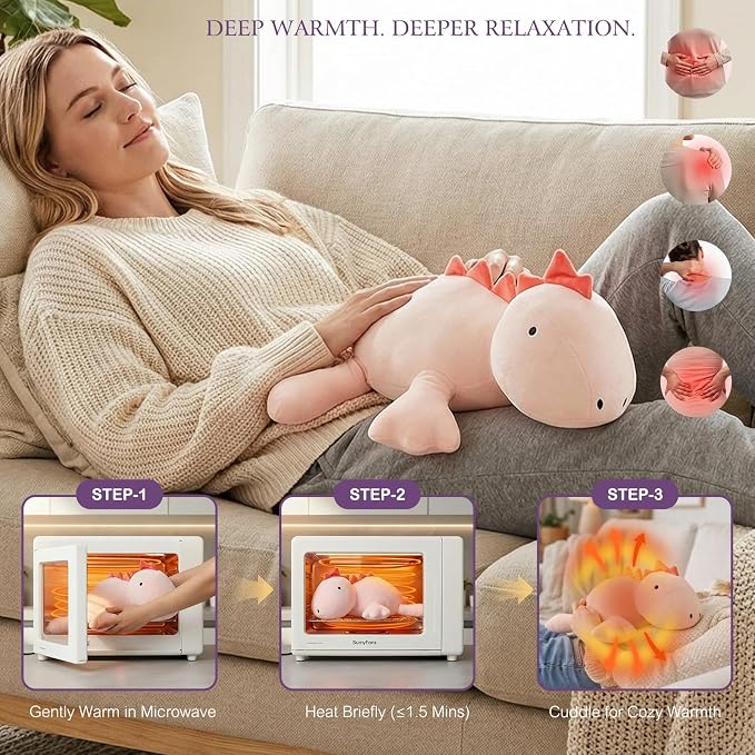 OSOCU® Microwavable Heating Pad Pink Stegosaurus Plush - 1.4 Lb Weighted Stuffed Animal Toy with Tourmaline Beads & Lavender - 16" Squished Long Dinosaur Pillow - Lumbar Back Cushion Lasting Warmth