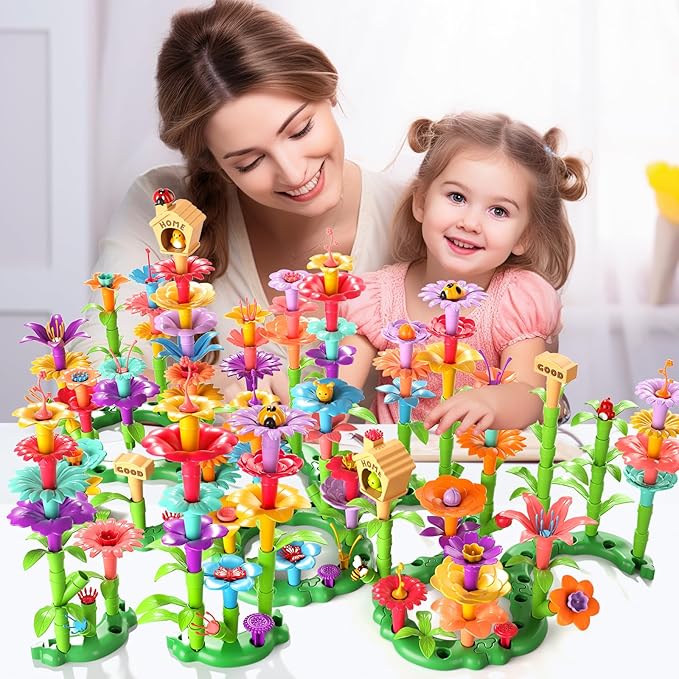 Garbo Star Flower Garden Building Toys for Girls, Educational Activity Preschool Birthday Gifts for 3 4 5 Year Old Girls, Toddler Building Stem Toys for Kids Toddlers Ages 3-5