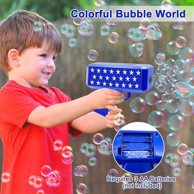 iGeekid 2 Pack Bubbles Guns Toys 4th of July Party Favors, 4th of July Accessories Patriotic Bubbles Makers with 4 Bubble Solutions & Star for Kids Independence Day 250th Anniversary Party Decorations