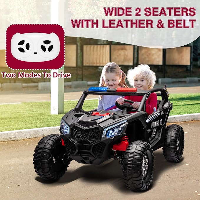24V 2-Seater UTV Ride on Toy with Remote Control – Powerful 4WD Electric Vehicle Features 4 Shock Absorbers, Leather Seats, Music, and Lights. Designed As a 24V Ride-on Toy for Big Kids