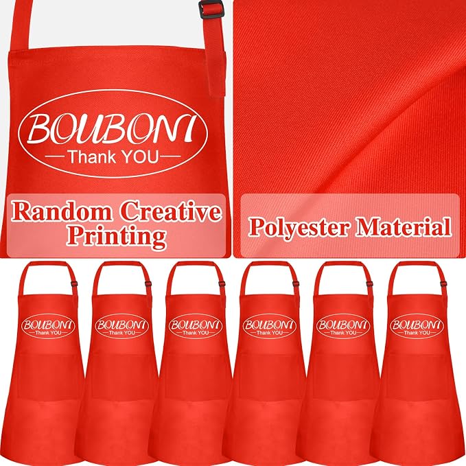 6 Pack Kids Apron bulk with 2 Pockets Adjustable Chef Art Apron Kids Painting Aprons for Cooking Baking Painting Crafting Grilling Activity（Red）