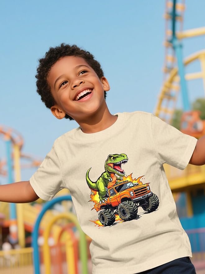 Lovekider Cotton Shirt for 3-6T Boys Truck Dinosaur Toddler Kids T-Shirt Short Sleeve Excavator Construction T-Rex Tee Shirts