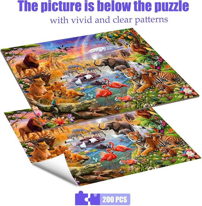 Puzzles for Kids Ages 6-8 8-10 Year Old - Animal World, 200 Pieces Jigsaw Puzzles for Kids, Learning Educational Toys for Boys and Girls