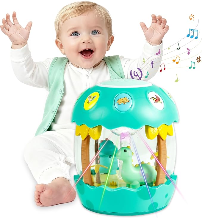 M SANMERSEN Baby Boy Toys, Dinosaur Rotating Light Up Musical Baby Toys for 12-18 Months Newborn Infant Crawling Tummy Time Toys, Birthday Easter Gifts for Baby Boys- Green