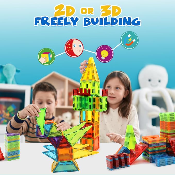 Magnetic Tiles, 131PCS Magnetic Blocks Set Including 2 Cars, Learning Magnetic Building Blocks Sets, Educational Magnets Tiles Toys Boys Girls Kids Ages 3 4 5 6 7 8 9+ Year Old