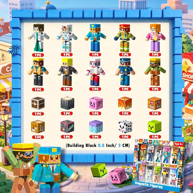 20 Pcs Magnetic People Figures Pretend Playset, Articulated Rotatable Magnet People, Kids Community Helpers STEM Building Toys Compatible with Magnetic Blocks & Tiles, Gift for Boys Girls Ages 6+